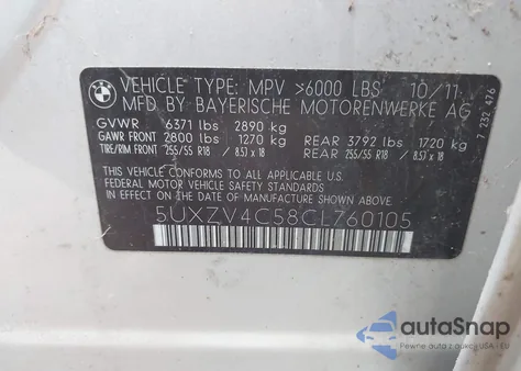 2012 BMW X5 xDrive35I/xDrive35I Premium/xDrive35I Sport Activity z USA, uszkodzony, nr VIN 5UXZV4C58CL760105